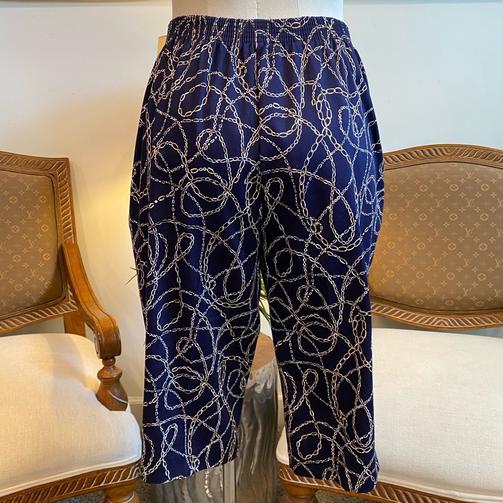 Vintage Navy Blue Chain Print Pants, Preppy Equestrian Summer Country Club Vibes - Picture 4 of 10